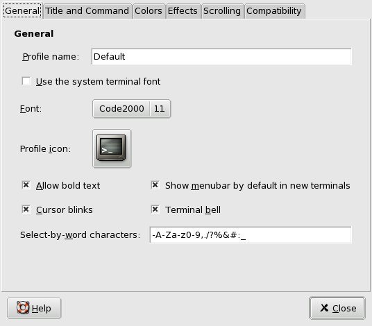 Gnome Terminal Profile edit window